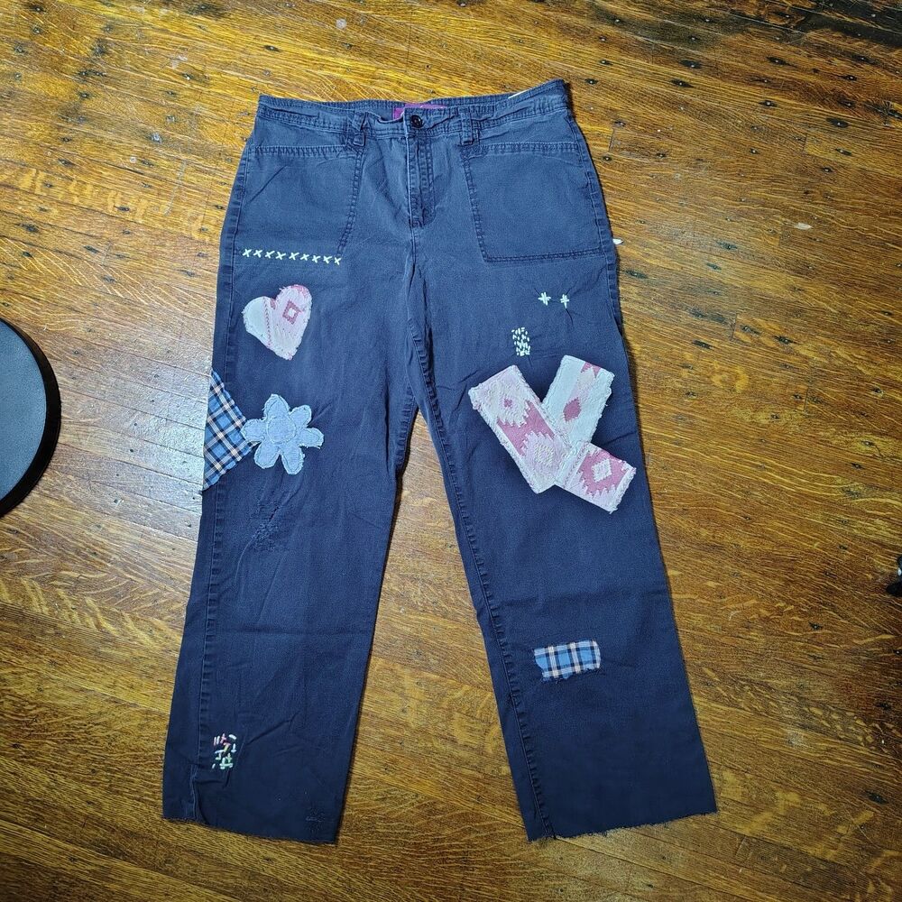 Repurposed Cottagecore Patchwork Hippie Cropped Wmns Pants Sz 12/T650